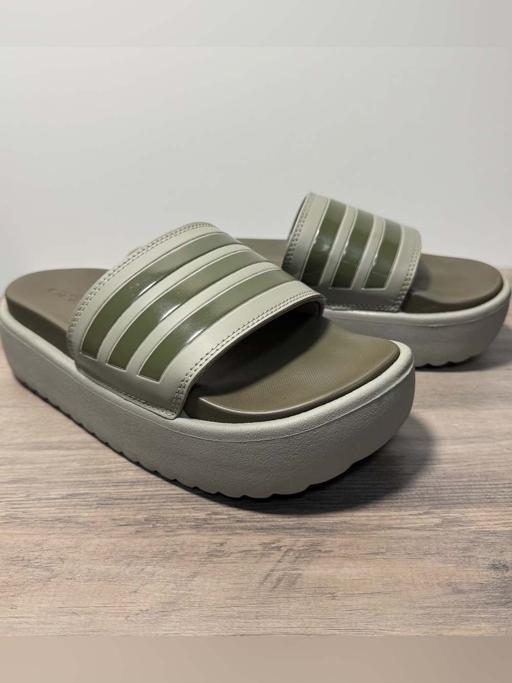 adidas Olive Green Platform Slide Sandals